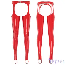 Women PVC Leather Chaps Stirrup Pants Buckle Waist Open Crotch Butt Thigh Cutout Skinny Suspender Leggings Pants Sexy Clubwear