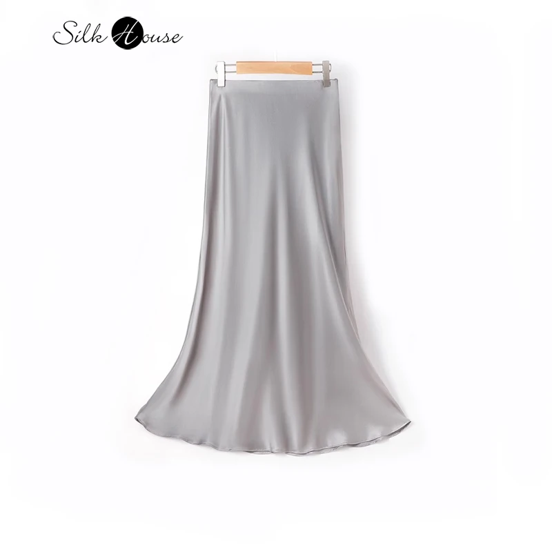 Slant Cut Temperament 100% Natural Mulberry Silk Plain Satin High Waist Versatile Solid Color Women's Fashionable Fishtail Skirt