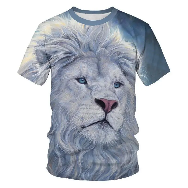 Summer Men\'s Fashion O Collar Short Sleeve Loose 3d Printed Animal Lion Print T-Shirt Street Personality Breathable Top 6xl