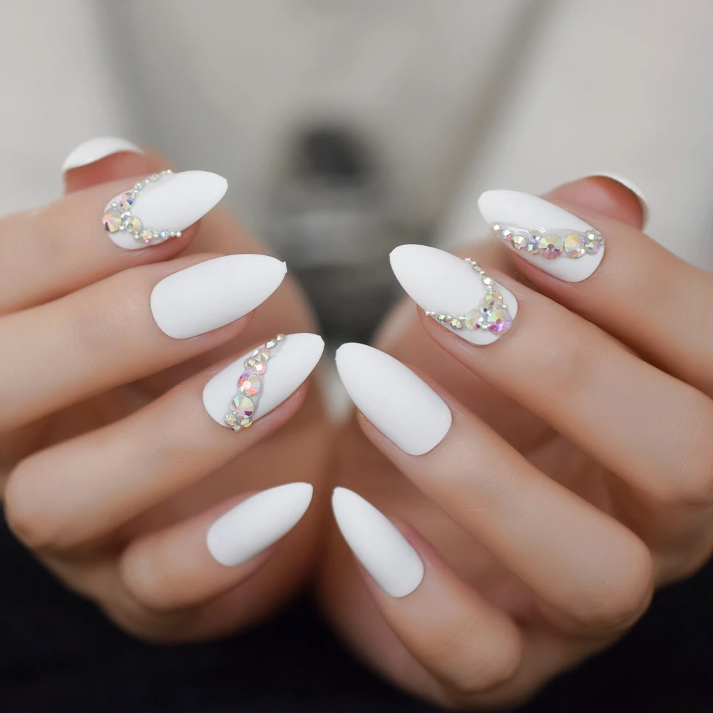 3d bling gemas glitter stiletto fosco unhas falsas amêndoa dicas de arte do prego ab strass fosco unhas falsas imprensa em uso diário