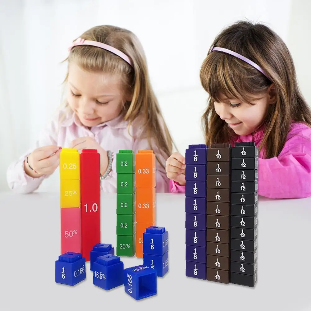 Cubo de fração arco-íris blocos pilares de aprendizagem de matemática número cubo de aprendizagem de matemática criança educação telha brinquedo presente