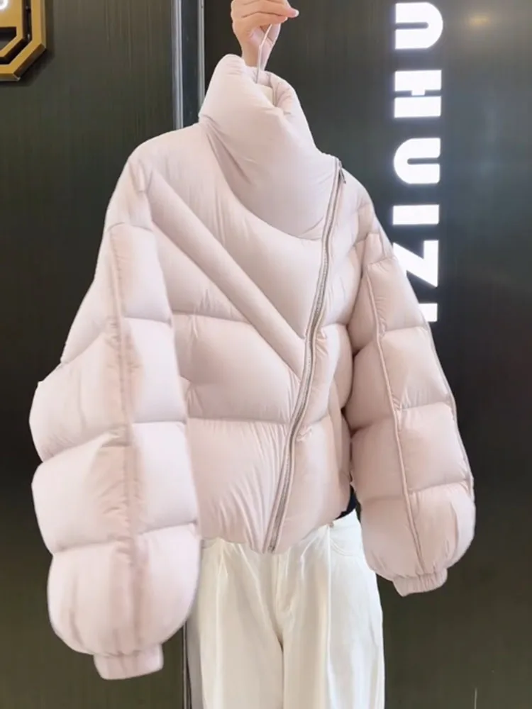 Coreano sle ort rosa gola para baixo jaet pão feminino commute sle Thiened fibra de poliéster branco du para baixo