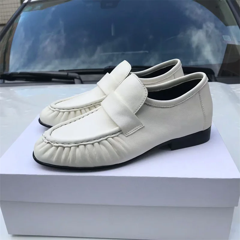 New French retro flat shoes made of cowhide, hand sewn with genuine leather soles. Le Fu women\'s one-step comfortable and casual