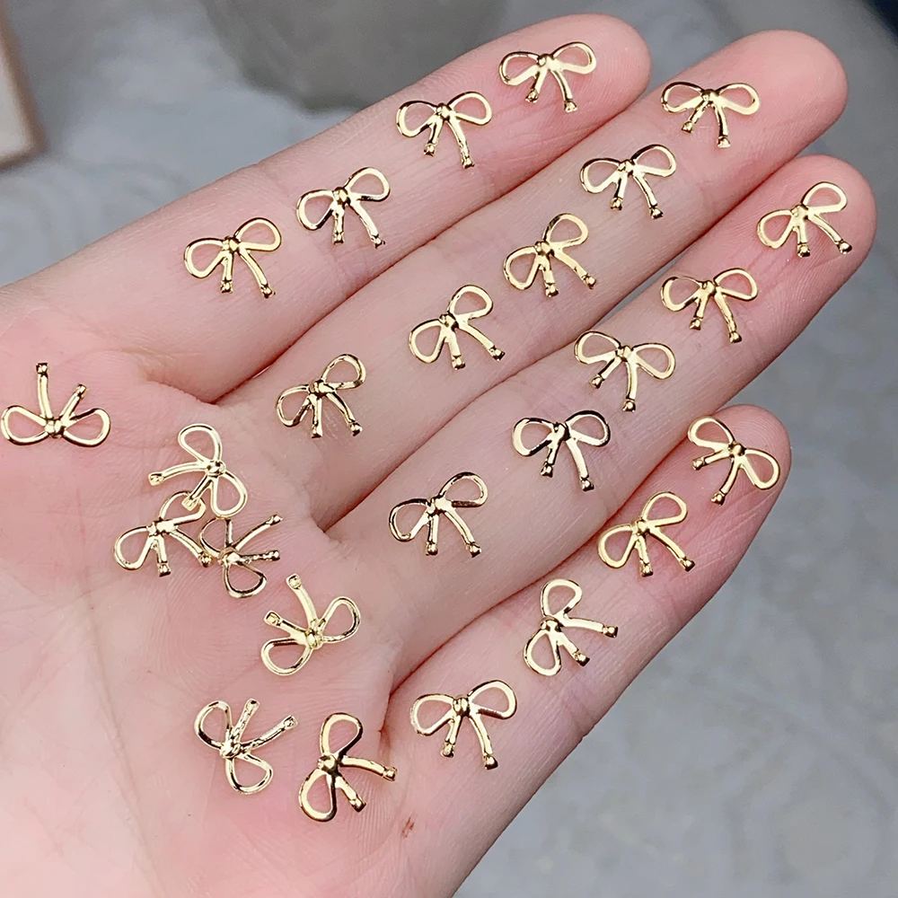 20/30pcs 3D Gold Bowknot Nail Charms Exquisite Metal Hollow Out Bows Nail Art Decorations DIY Crafts Nails Design Accessories JS