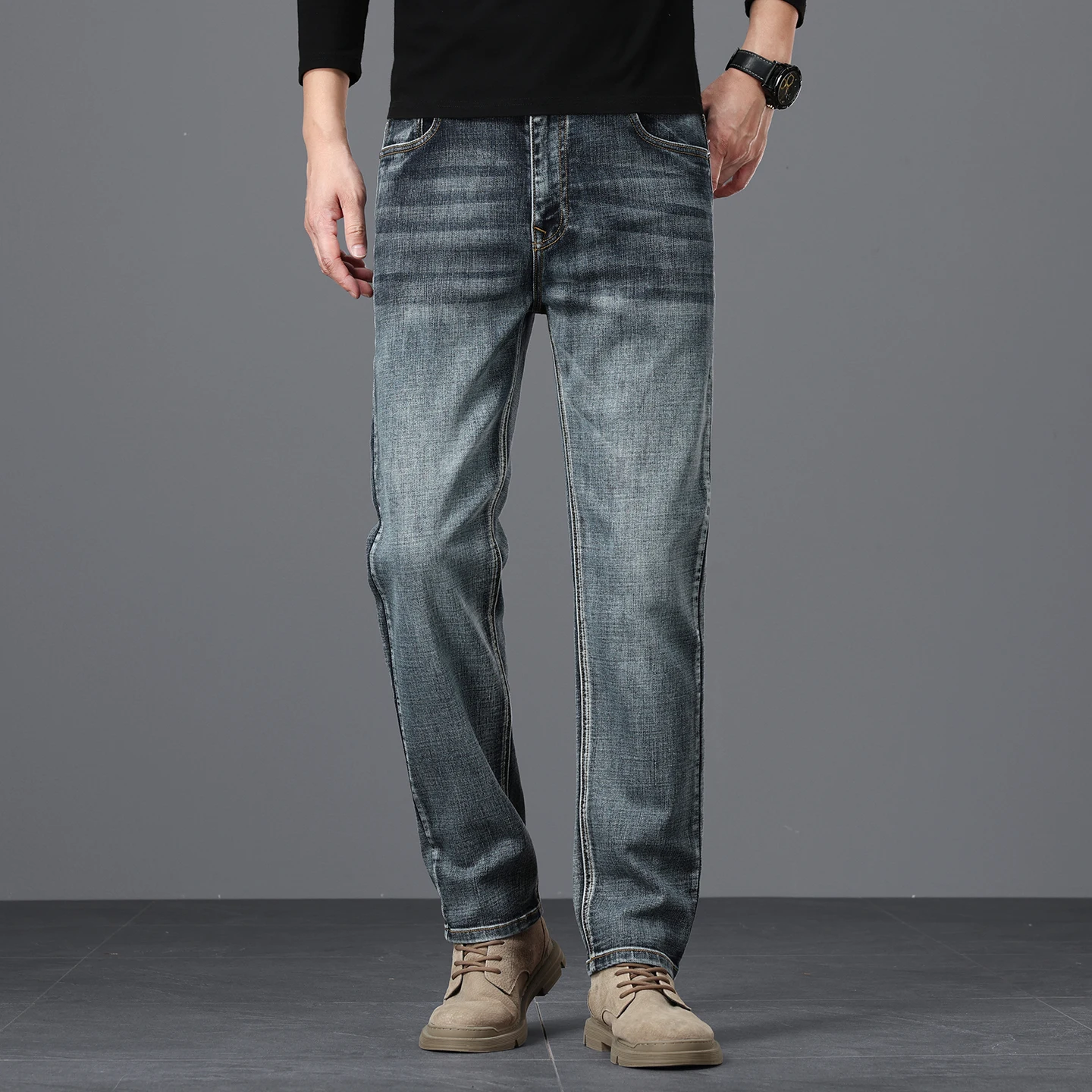 

Высококачественные сине-серые джинсы для мужчин. Новые стили осенне-зимней. Повседневные прямые узкие мужские джинсовые брюки.