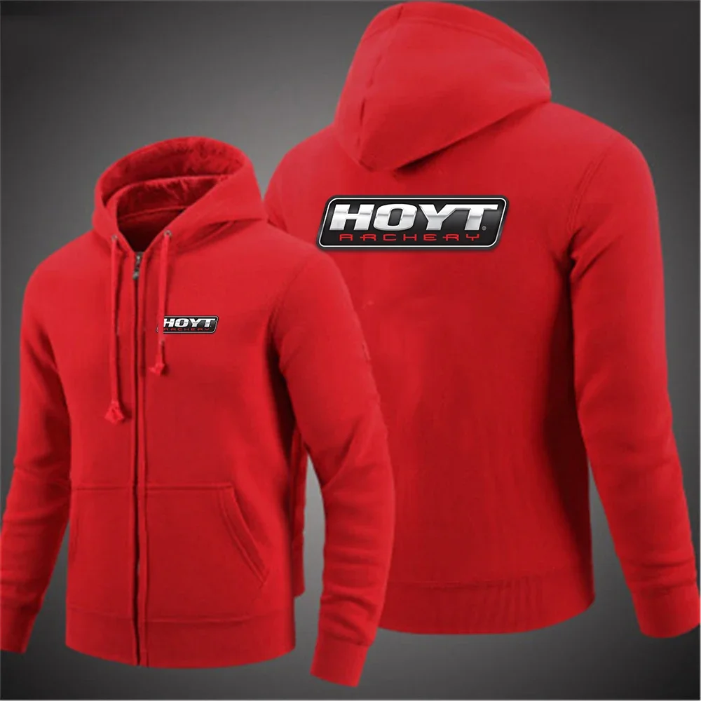 2024 Men New Hoyt Archery Long Sleeves Cotton Solid Color Zipper Hoodies Sweatshirt Fashion Casual Fleece Pullover Tops