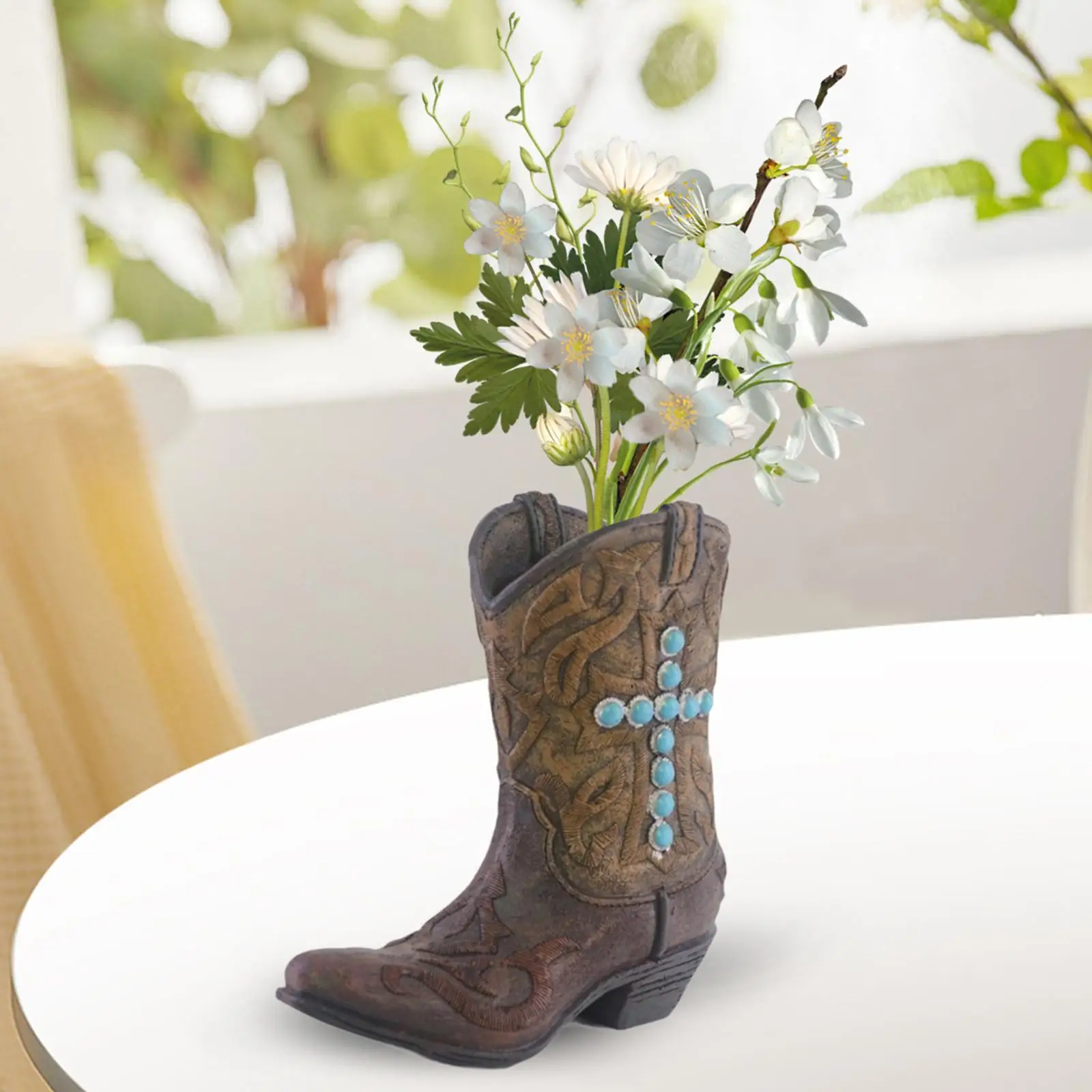 

Resin Vase Cross Boot Statue Decor Vase Cute Dried Flower Vase for Balcony