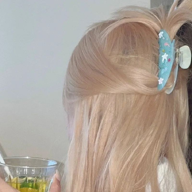 Fermagli per capelli con artiglio per capelli in acetato di cristallo stampato di colore blu per capelli spessi fermagli per capelli accessori per