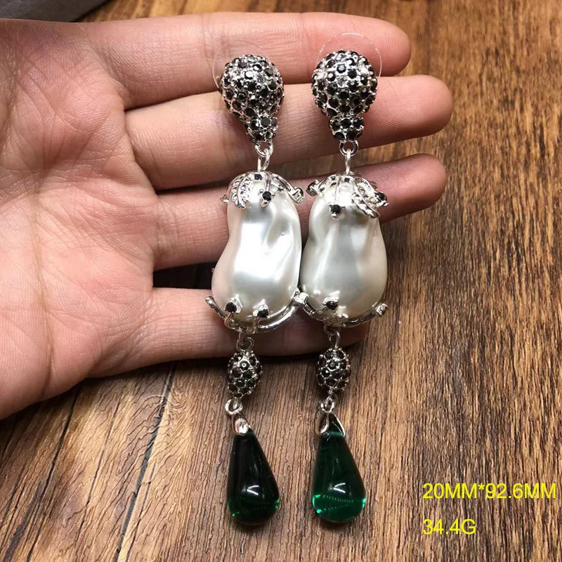 

Медные серьги-капли неправильной формы с инкрустацией стразами в стиле барокко, перламутр, серьги-капли EAR STUD