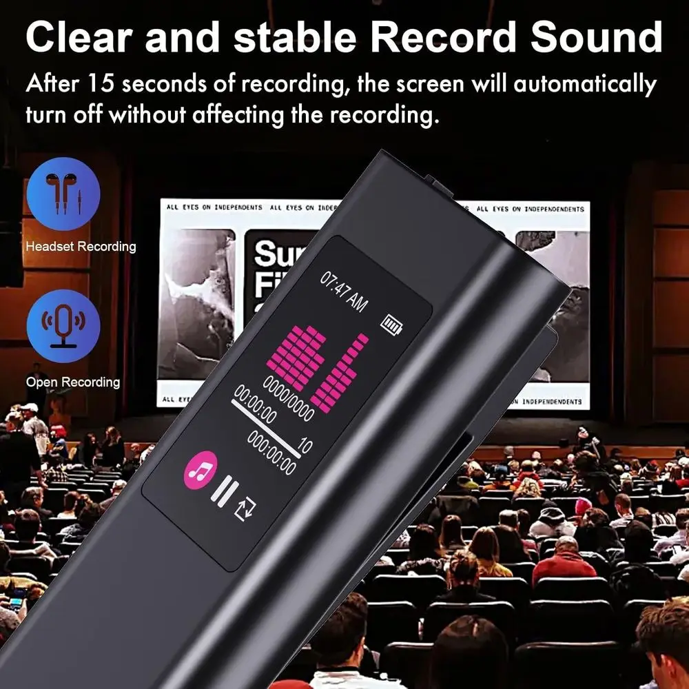 مسجل صوت رقمي سعة 128 جيجابايت، تقليل ضوضاء الذكاء الاصطناعي لمدة 1600 ساعة، مسجل صوت منشط قابل لإعادة الشحن مع تشغيل، صوت مشغل MP3 #6