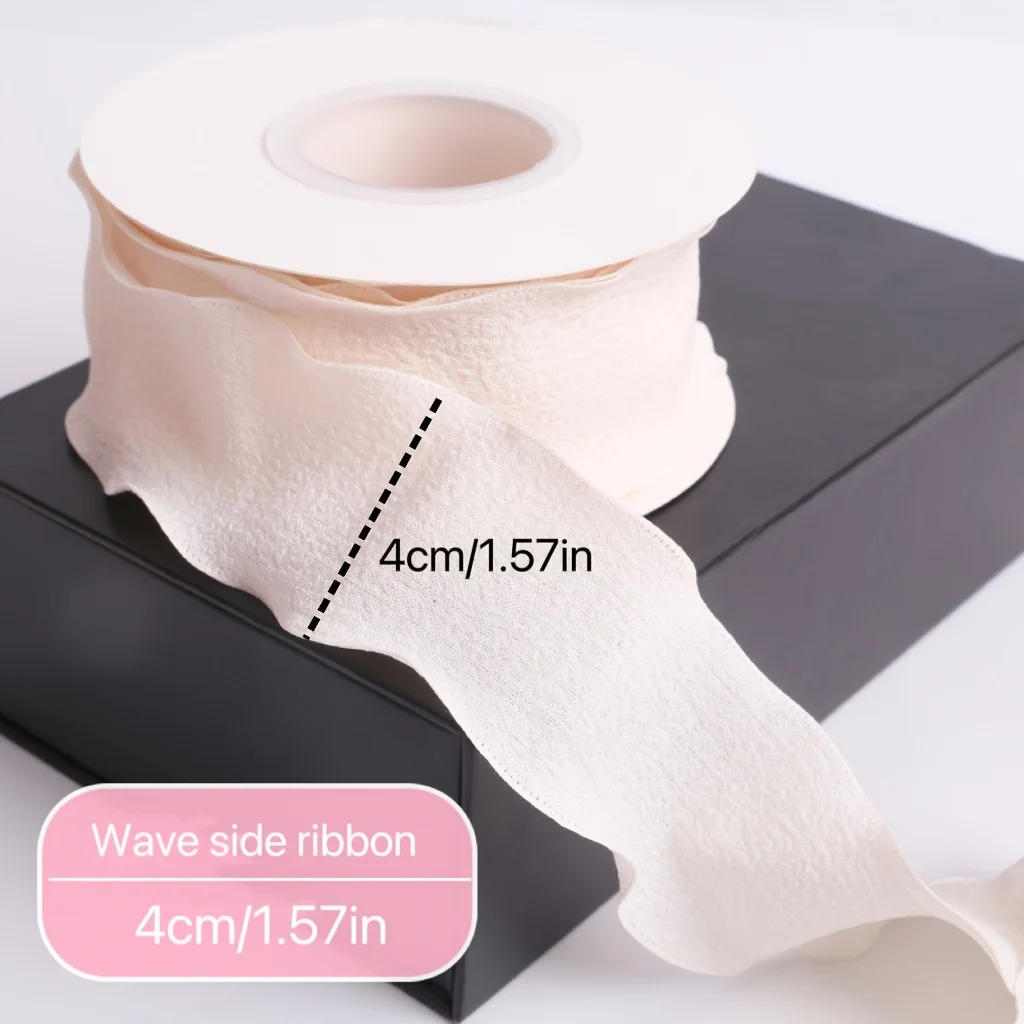 Bohemian Pleated Fabric Ribbon for Gifts & Bouquets. Textured Ribbon for Crafts, Weddings, Festive Decor (1 Roll)