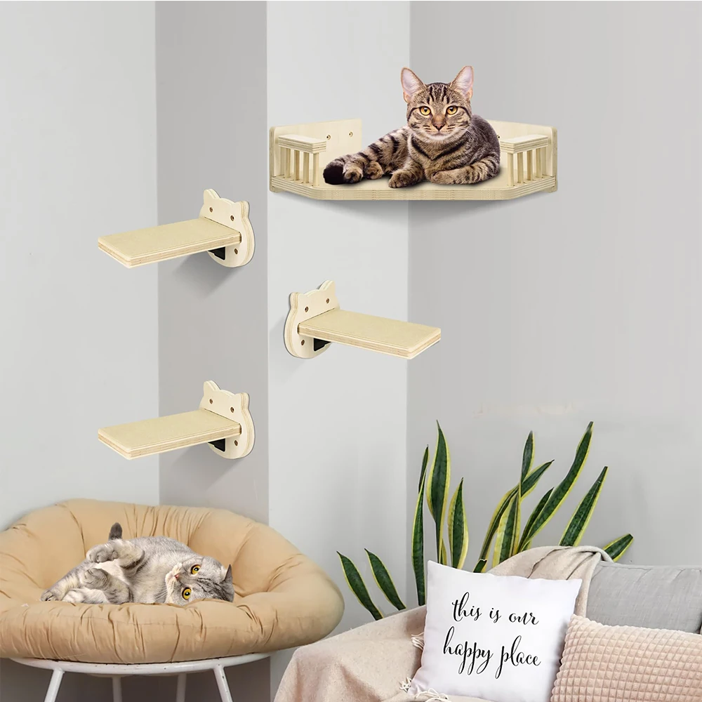 Hamaca de estante de combinación múltiple montada en la pared para gatos, poste de agarre de Sisal, escalera y Pedal, plataforma de salto, casa para