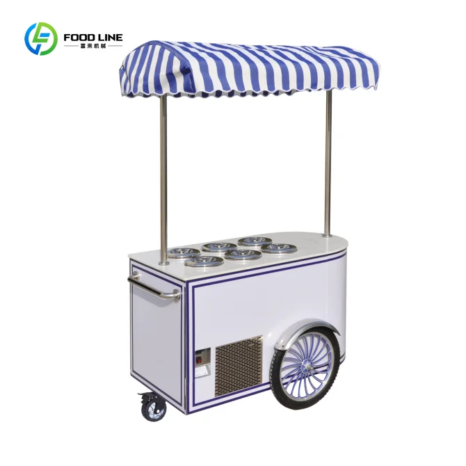 Mobile Italian Design Ice Cream Bike Rolled Cart Trolley Freezer Display Vending Street Commercial OEM Customized