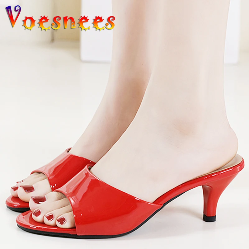 2022 Summer New High Heels Size 43 Stiletto Mid-heel  Slippers ladies Summer Fashion low-heel Sandals Peep Toe Sexy Women Shoes