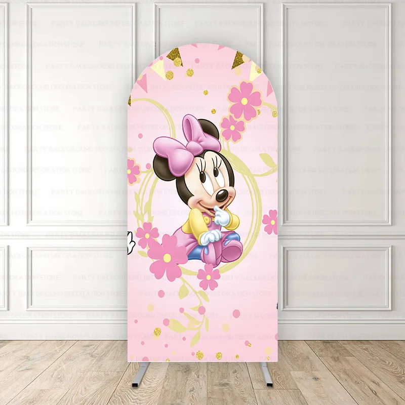 Disney Dreamy Flower Dots Minnie Pink Baby Shower Cartoon Arch Backdrop Mouse Birthday Party Photography Background Decor