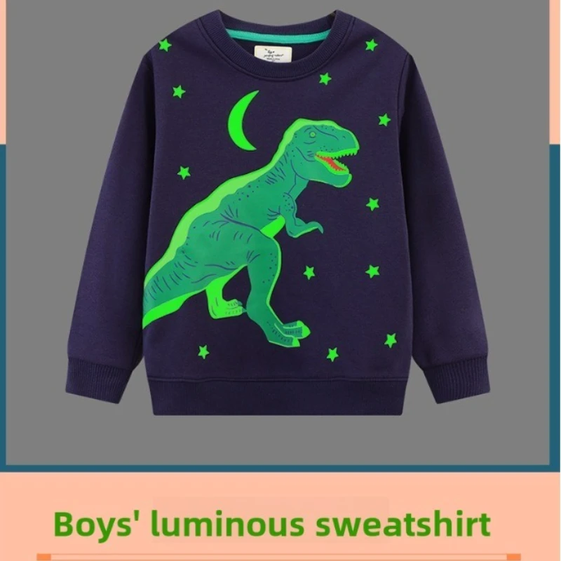 

Glow Dark Dinosaur Pullover Hoodie Luminous Sweatshirt Long Sleeve Casual Top Round Neck Loose Fit Light Apparel Jacket Autumn