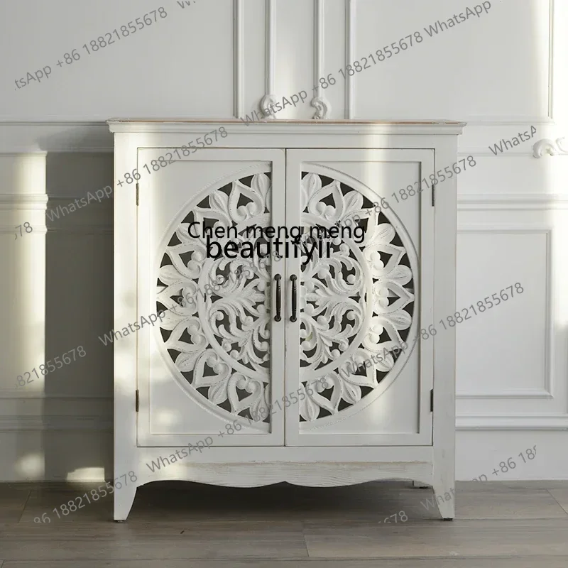 

D178 YY yj European Style French Style French Style Wood Carved Hallway Sideboard Cabinet Low Cabinet Shoe Cabinet Locker
