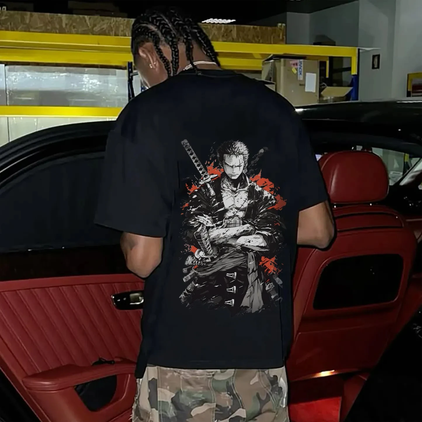 원피스 조로 콜라보레이션 여름 남성 및 여성 캐주얼 루즈 대형 워셔블 스포티 라운드 넥 반팔 티셔츠