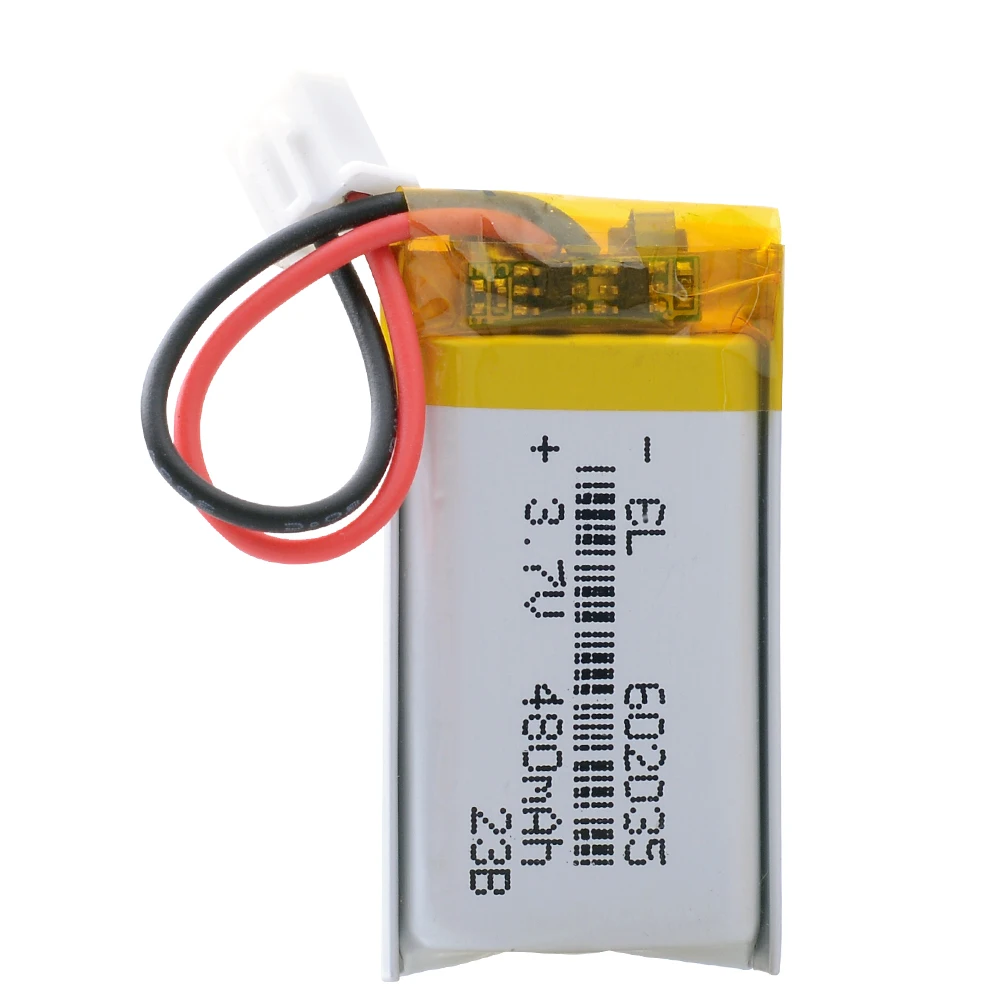 3.7V 480mAh 602035 Lithium Polymer LiPo Rechargeable Battery JST 2.54mm 2Pin Plug For Mp3 Headphone DVD E-book Bluetooth Camera