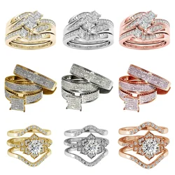 3 Pcs/Set Luxury Purple Crystal Ladies Ring Rhinestone Zircon for Women Party Wedding Engagement Jewelry
