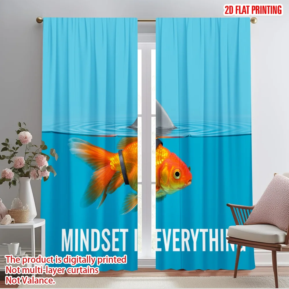 

2pcs 2D flat printing Drapes Goldfish Shark Fin Mindset 100% Polyester Without Electricity Party Decorations for Entryway Room