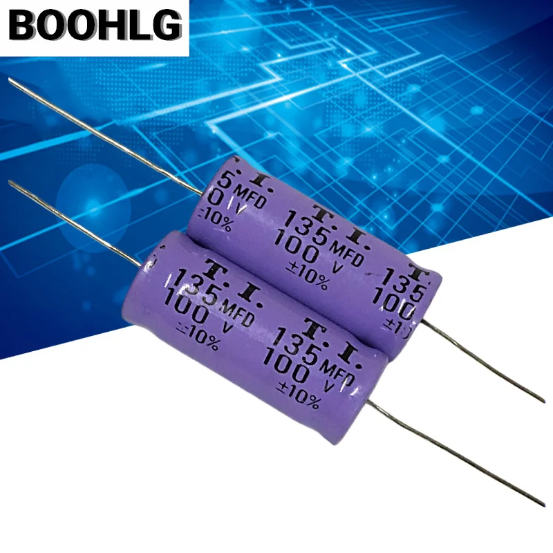 Condensador electrolítico axial no polar, 2 piezas, horizontal, NP, 100v, 135uf, 18x43mm