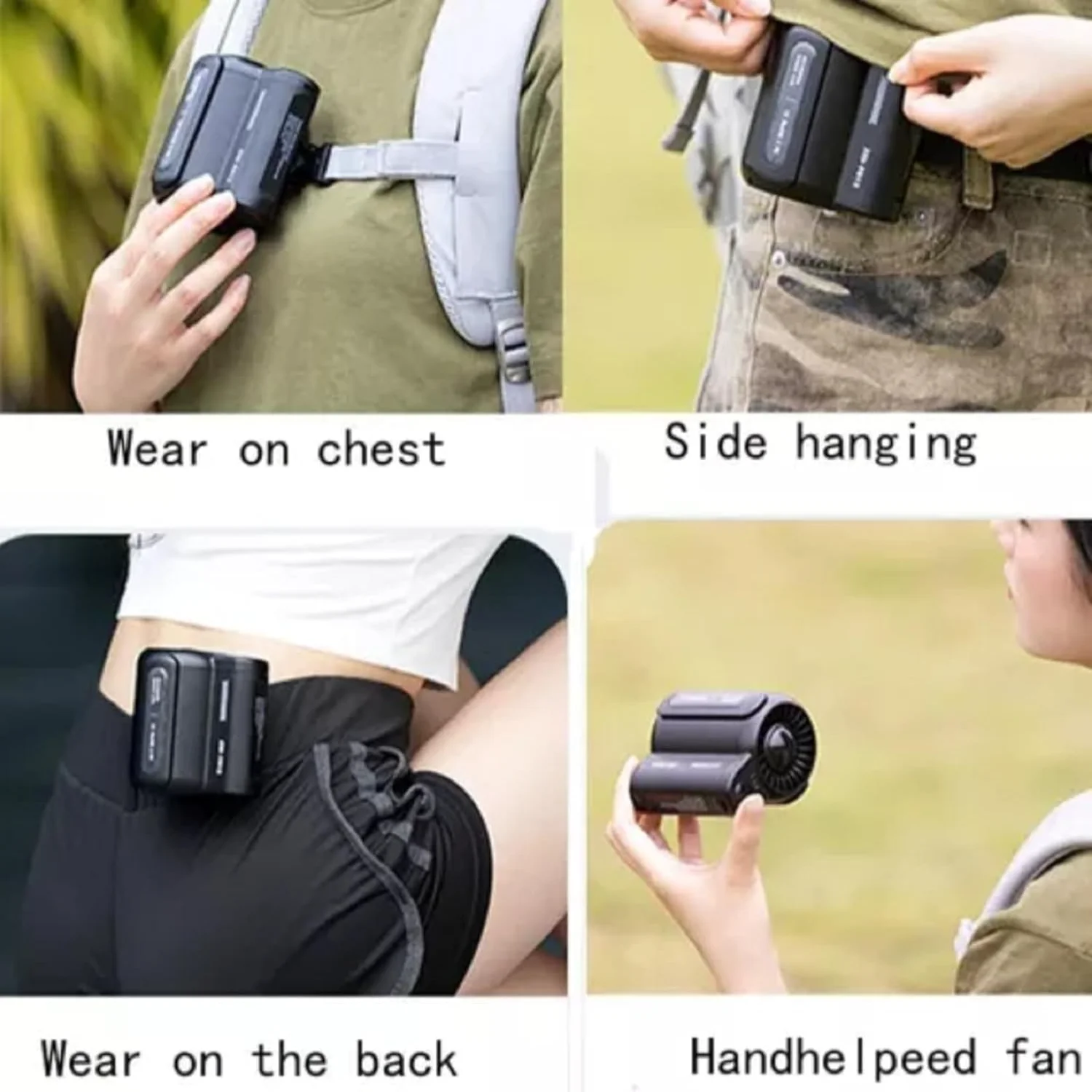 مروحة بمشبك رائع تحت القميص، مشبك مروحة خصر محمول، مروحة تبريد قوية لتدفق الهواء للخصر، صيد السمك أثناء السفر في الهواء الطلق (أسود)