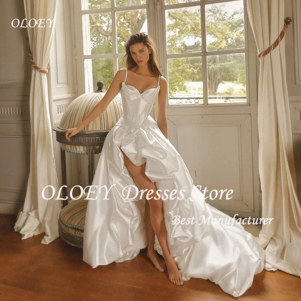 

OLOEY 2026 Elegant Hi-Lo Sweetheart Collar Wedding Dress Spaghetti Strap Pleat Bridal Gown Elegant Vestidos De Novia Customized