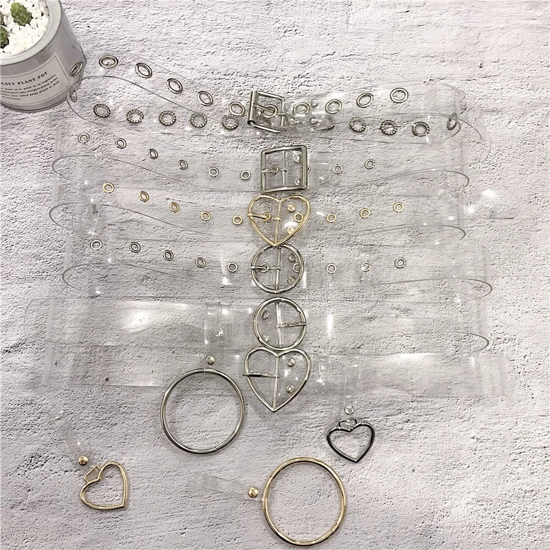 Mode Frauen Transparent Unsichtbare Bund Klar Runde Quadrat Herz Pin Schnalle Breiten Taille Strap Damen Punk Taille Gürtel Neue