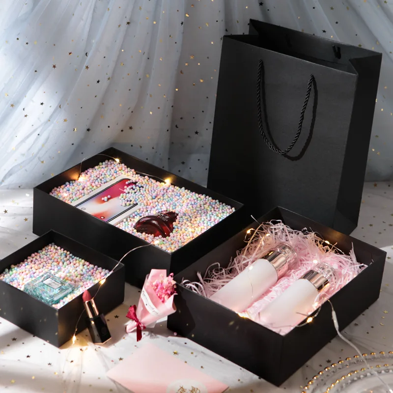 Rectangle Shaped Gifts Box with Bow Ribbon Valentines Day Presents Packaing Boxes Anniversary Surprise Gifts Wedding Decorations