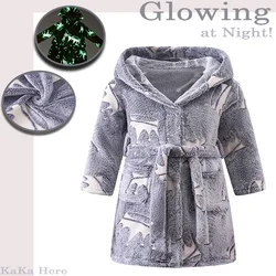 Children's Boys Luminous Crown Pattern Bathrobe Soft and Cosy Flannel Thick  Warm Dressing Gown Easy To Wear Loungewear