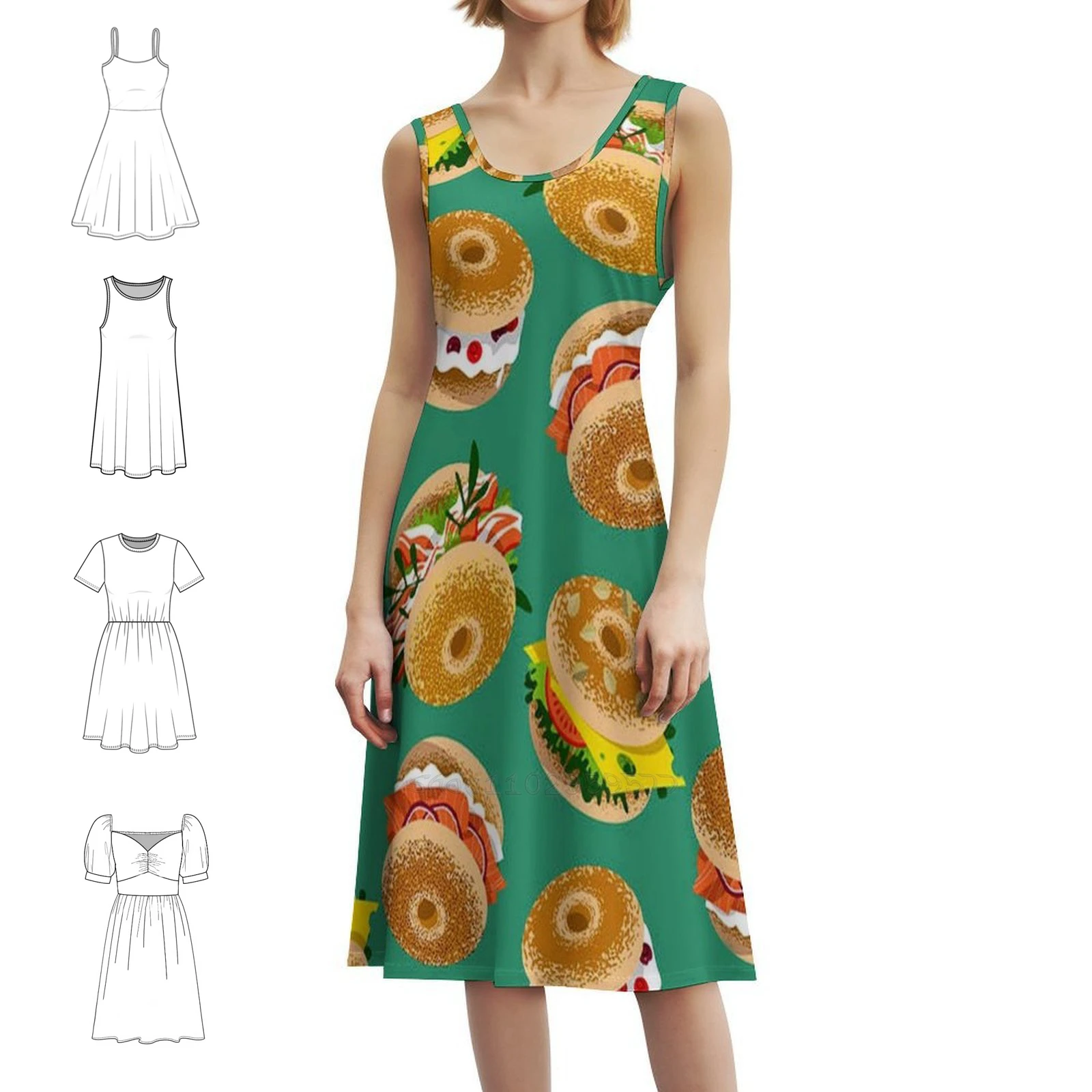 Bagels With Various Topping Preppy Style Mini Dress For Women A-Line Loose Fit Casual Day Dress Homer Kwik E Mart Donut With