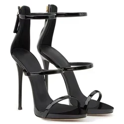 Neue Luxus Damen Sommer sexy Stiletto Heels Sandalen Mode hochwertige Bankett Reiß verschluss Riemen Kombination High Heels Pumps