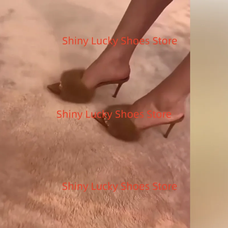 أحذية فرو المنك للسيدات أشار تو الكعب العالي الصلبة الإناث مضخات خطوط الخياطة Tacones بولي Leather الجلود Chassure فام النعال Mujer #6