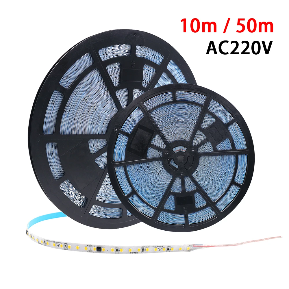 

New LED SMD 2835 Strip Light 10m 50m 220V AC Led Tape 120LED 220 v Ribbon IP55 Waterproof Warm / Natural White Home Decoration