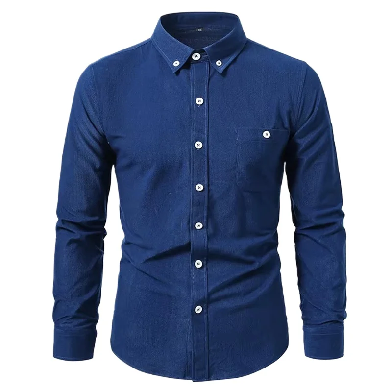 Vintage Designer-Hemden mit Knopfleiste für Herren, Cordhemd, Luxus-Langarmhemd für Gesellschaft, Business und Arbeit, Herren-Anzughemden
