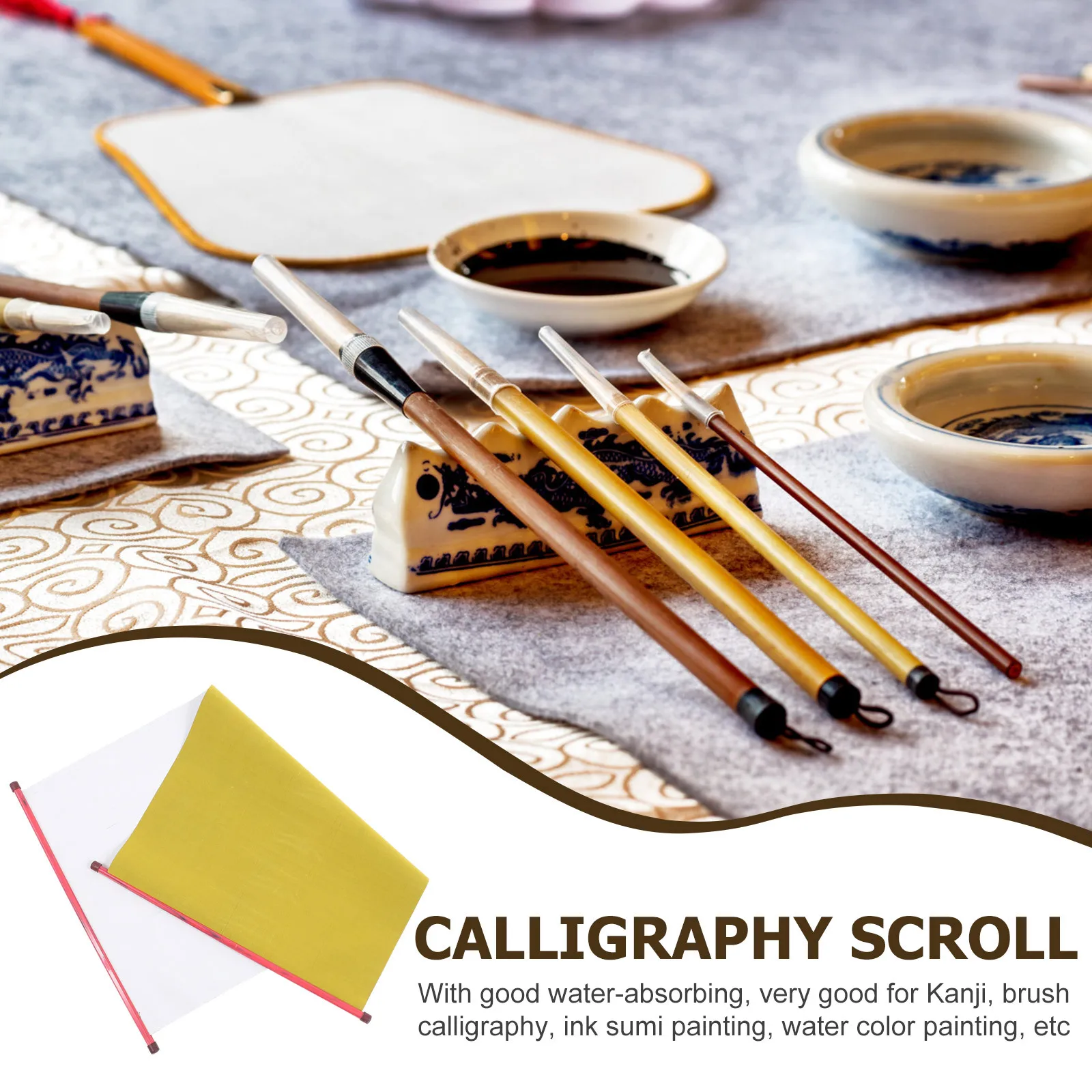 

2Pcs Chinese Calligraphy Scroll Practice Water Writing Cloth Brush Ink Painting Scrolls Calligraphy Art Supplies