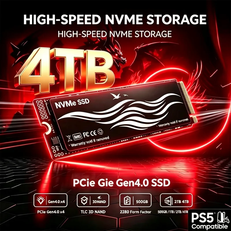 New M.2 NVMe SSD PCIe Gen4 High Performance Internal Drive 500GB 1TB 2TB 4TB Storage Upgrade For PS5 Desktop Laptop