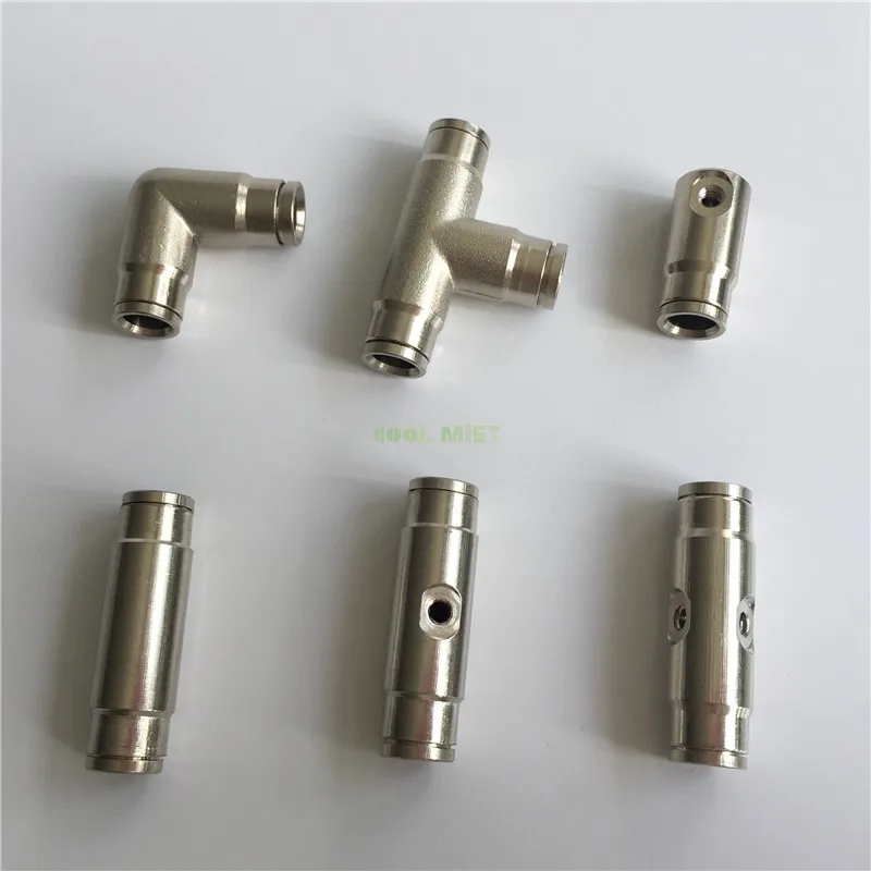 A93 Slip Lock Fitting Tee Connector Elbow Joiner End Plug Brass Nickeling Quick Connect 3/8 Pipe for Garden Mist System 2pcs/lot