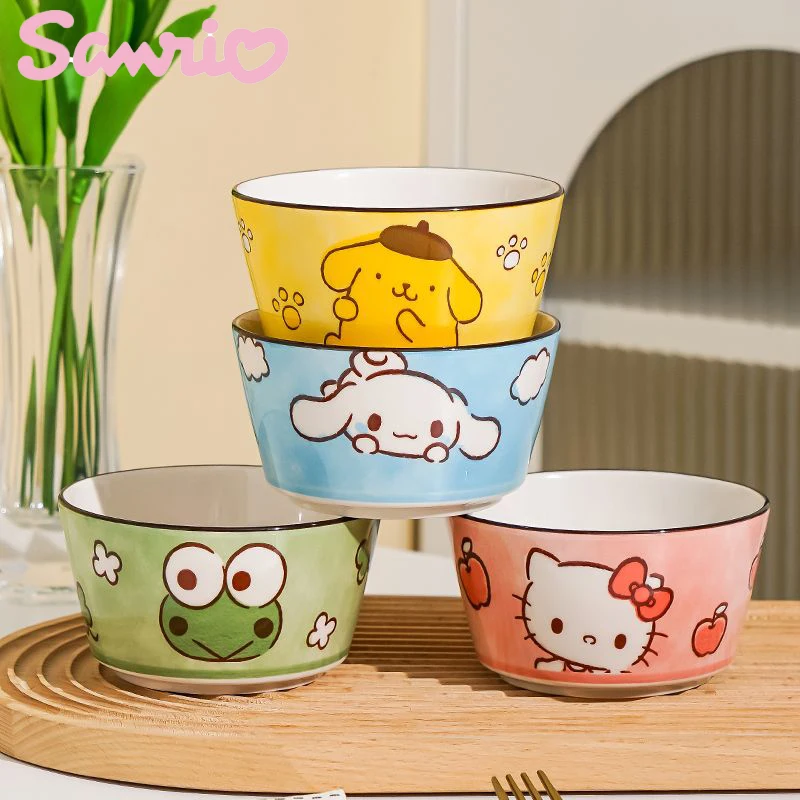 

Hello Kitty Sanrio Cinnamoroll Pompompurin Ceramic Eating Bowl Household Soup Noodle Bowl Cute Children High Value Tableware