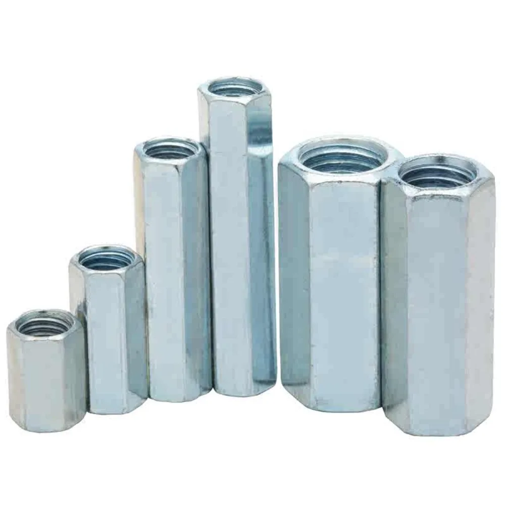 DIN6334 Zinc Plated Long Hex Coupling Nut Galvanized Hexagonal Thread Connecting Nut M6 M8 M10 M12 M16 M20 Connection Fastener