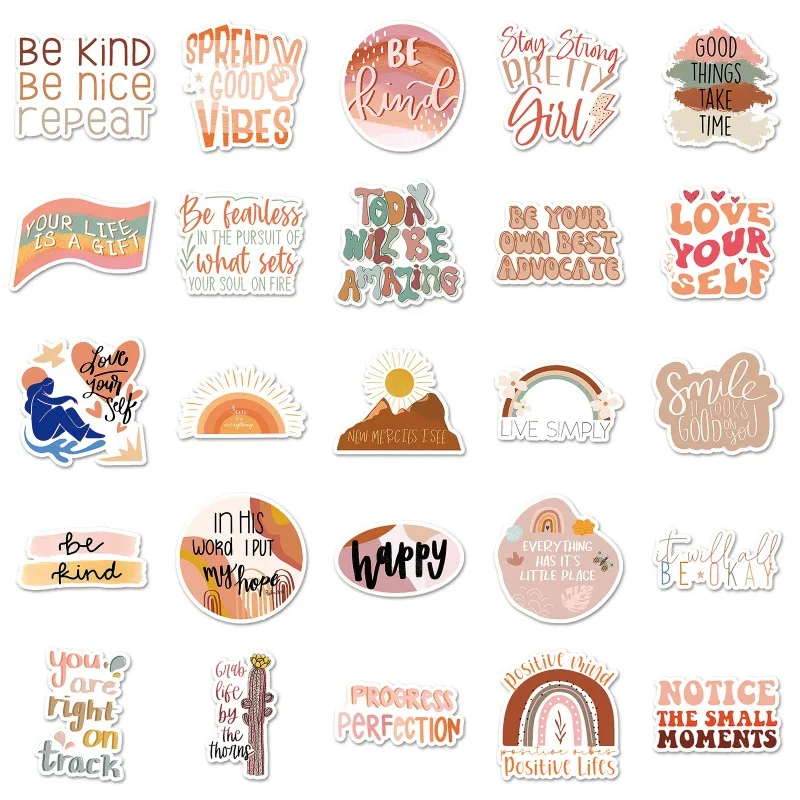 50pcs Cartoon Personality Inspirational English Creative Graffiti Decoration Stickers