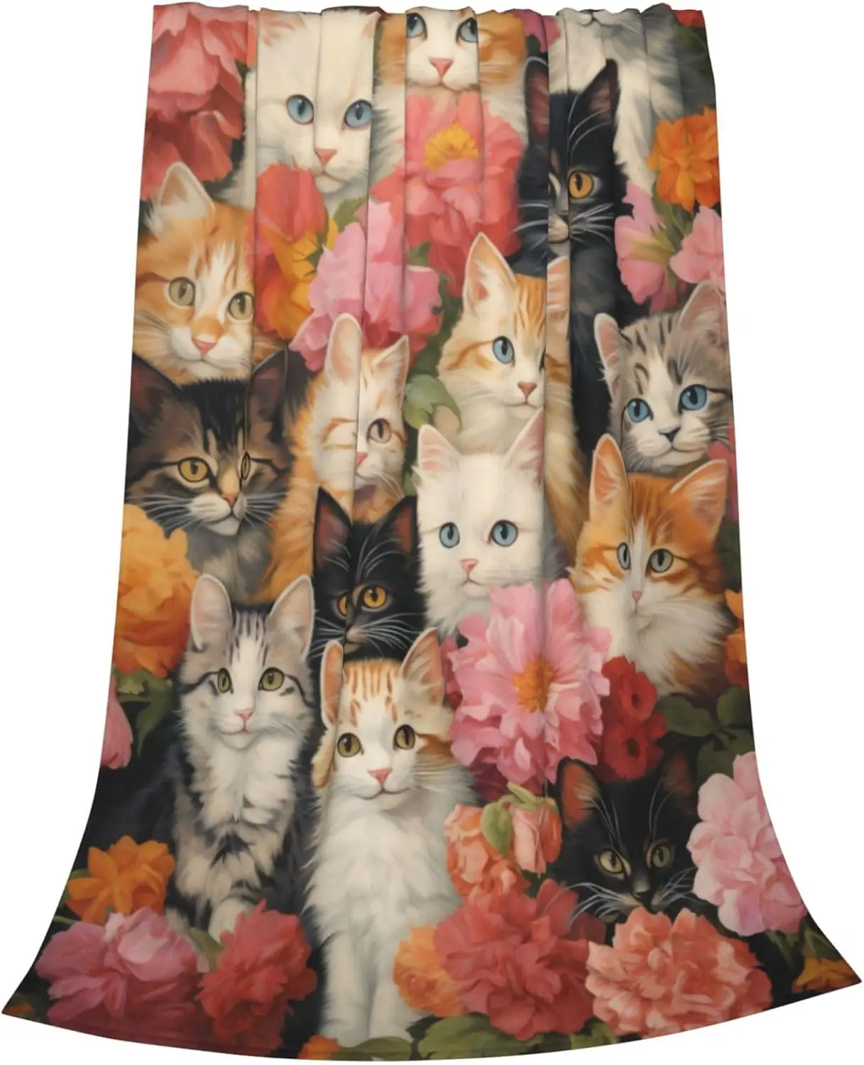 Fluffy Cats Floral Throw Blanket Cozy Living Room Cute Pets Nap Warm Decoration Gift