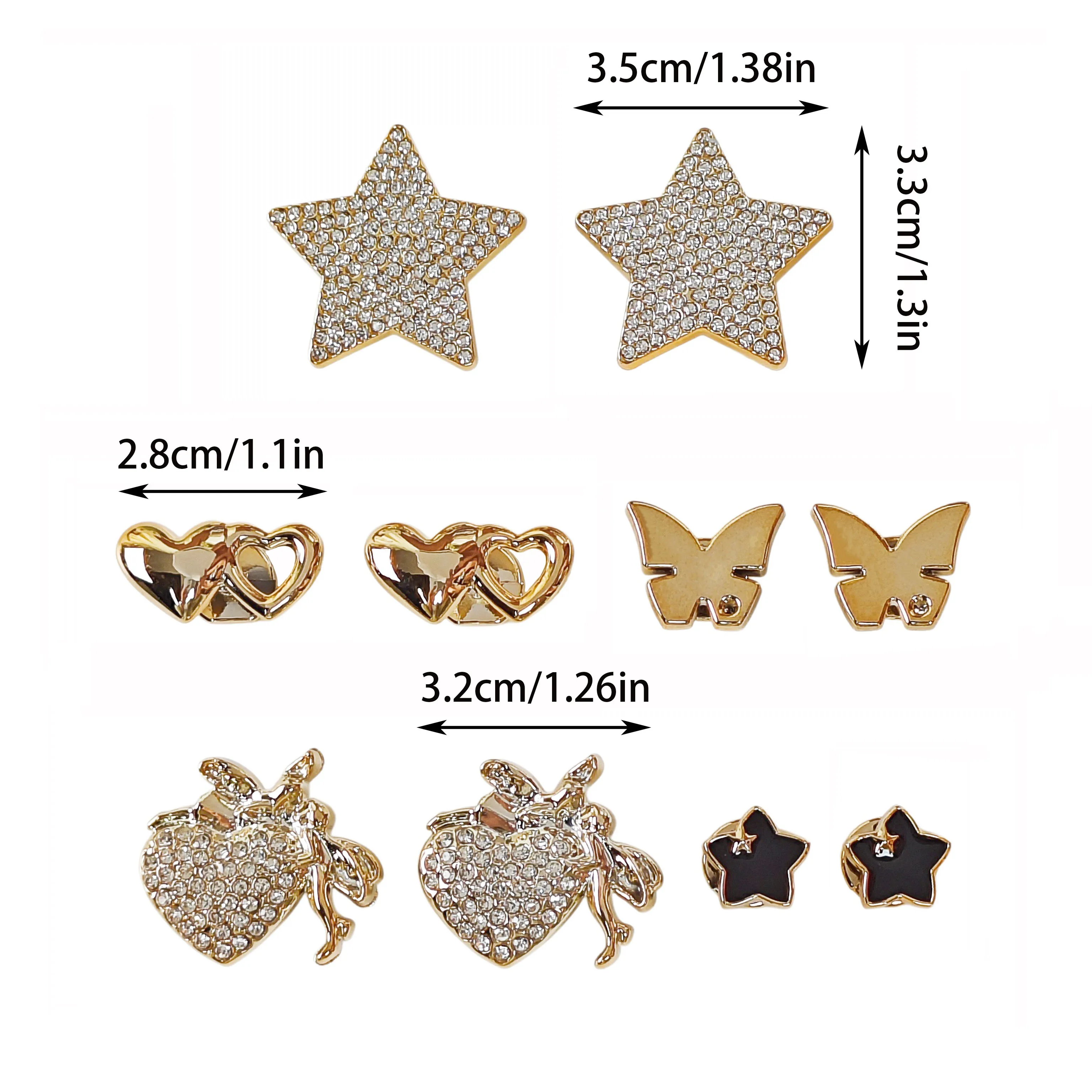 10Pcs Shoe Decoration DIY Charms, Shiny and Stylish Versatile Five-Pointed Stars, Butterflies, and Heart-Shaped Personalized Slipper Decoration Clips, Suitable for Eva Beach Shoes, Sandals, Removable Shoe Decoration, Girls' Accessories, Holiday Gifts