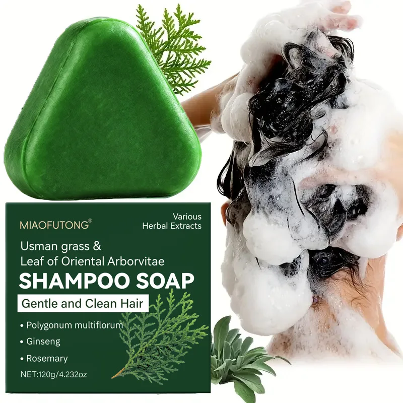 120g Herbal Anti Hair Loss Shampoo Soap Strengthen Roots, Repair Frizzy Hair, Handmade Solid Hair Cleanser for Men & Women
