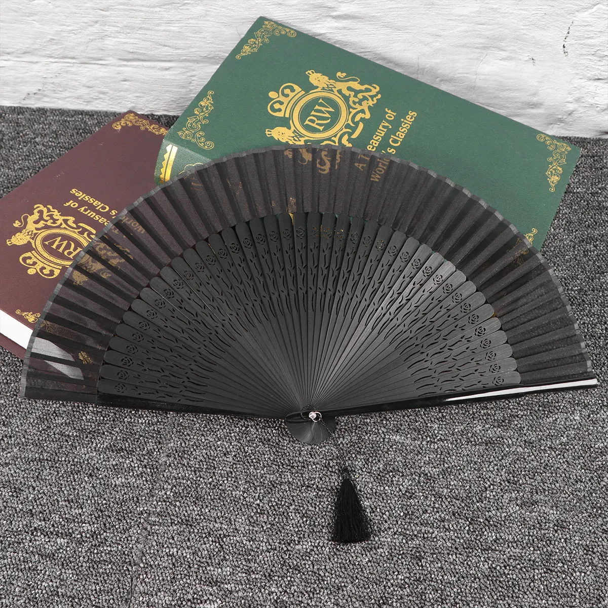 

1PC Black Folding Fan Style Vintage Crafts Bamboo Decorative Home Dance Handheld For Women Gift Props