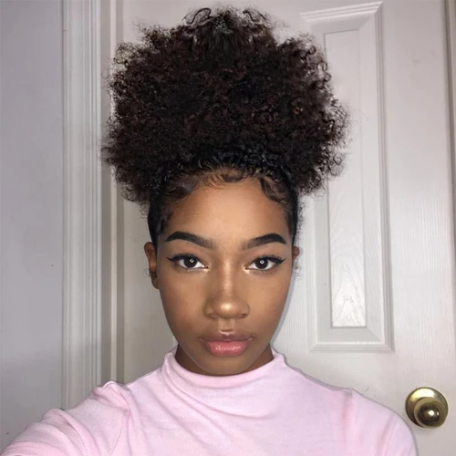 Extensiones de cola de caballo con cordón afro rizado de cabello humano 100% para mujeres 4 #   99J 30 Accesorios para el cabello Afro Puff rizado