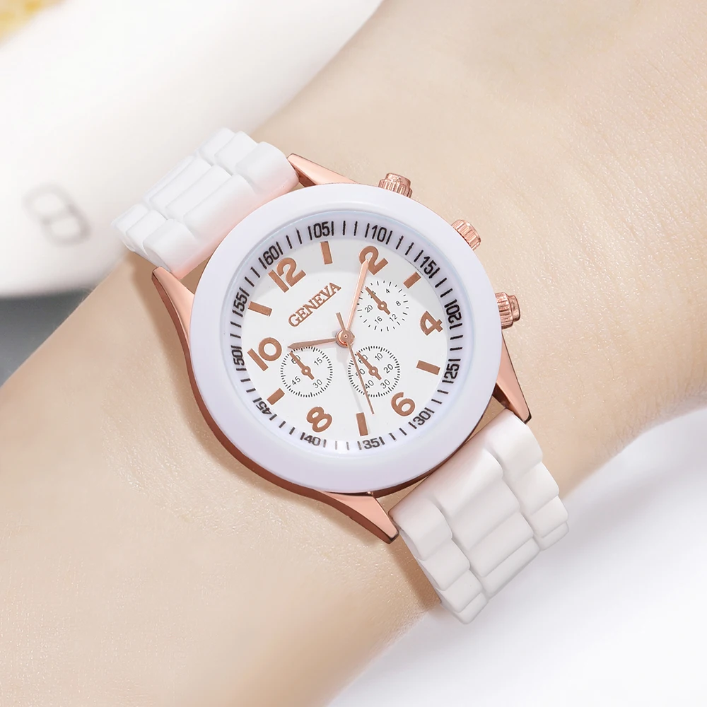 1PCS White Simple Luxury Silicone Strap Watch Casual Fashion Quartz Watch Is The Perfect Gift For Her (No Box)