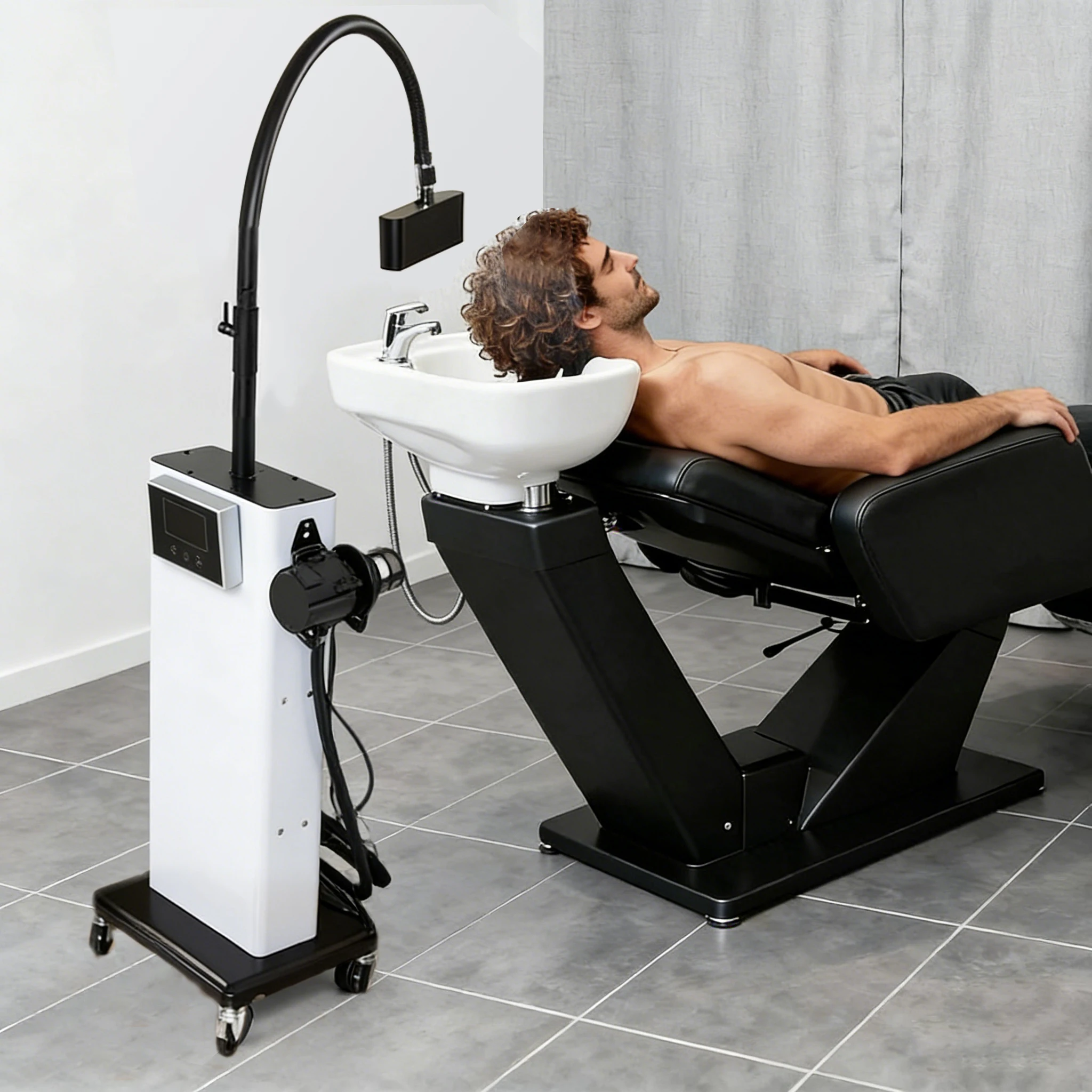 Movable lifting water circulation waterfall hydrotherapy head with constant temperature heating head, suitable for hair salon
