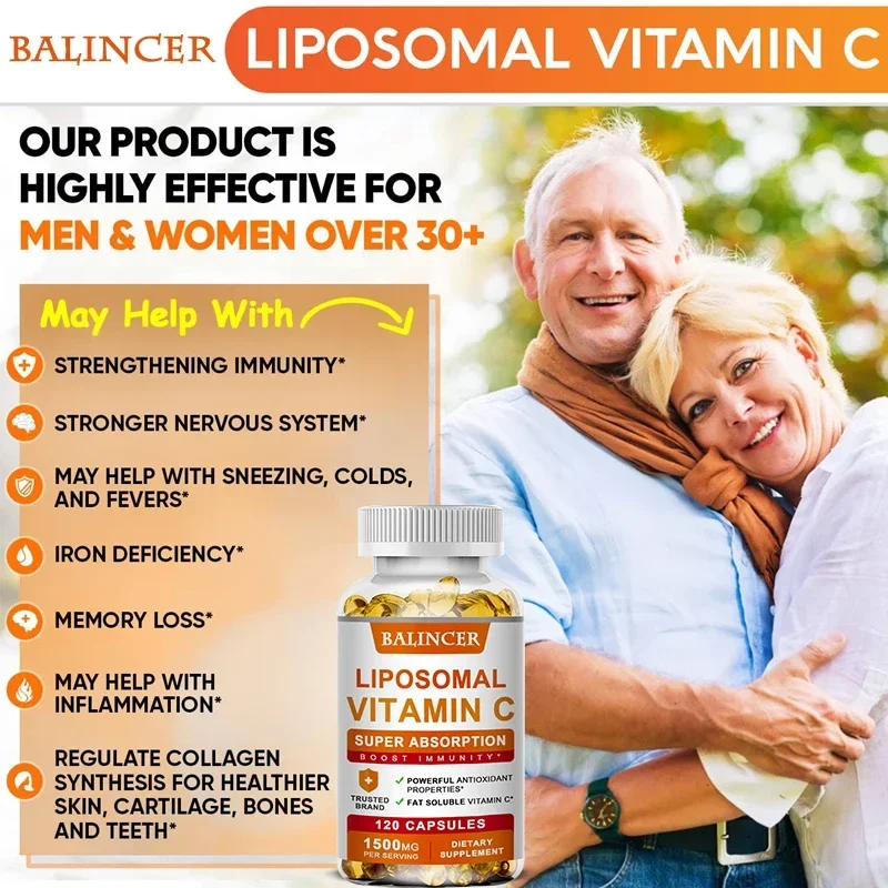 Liposomal Vitamin C 1500mg High Absorption Vitamin C, Immune System & Collagen High Potency Fat Soluble Ascorbic Acid Supplement